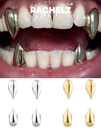 RACHELZ Hip Hop 2PCS/Set Vampire Fangs Glossy Teeth Grillz Braces Punk Top Bottom Smooth Surface Tooth Caps For Women Men Jewelry Halloween Christmas Gift Cosplay Dental Grills