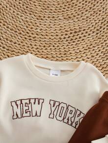 2件套秋冬女童刺绣字母圆领上衣+喇叭裤休闲套装