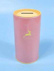 圆形金属小猪存钱罐，饰有多色动物图案（例如羚羊、大象、海豚等），也可作笔筒使用，适合学生、返校季、毕业季、办公桌装饰、情人节礼物、斋月节、复活节派对装饰。