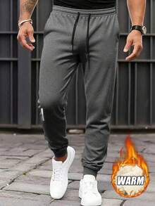 Men's Thermal Lined Thermal Pants, Adjustable Drawstring Waist, Side Pockets, Tapered Fit, Suitable For Commuting/Hiking - Dark Grey - View 5