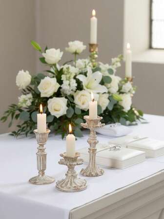 1件/1套 法式怀旧花卉烛台，仿古青铜家具摆件，复古装饰烛台，家居装饰，完美适用于婚礼艺术装饰、母亲节礼物、壁炉架、圣诞派对、乔迁礼物、婚礼、餐厅、派对烛台、壁炉装饰烛台、装饰柱烛台、婚礼、家居装饰、节日派对装饰