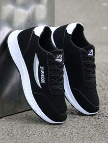 Zapatillas de tenis antideslizantes para hombre, ligeras y cómodas, diseño de choque de colores negro y rojo, estilo sencillo y a la moda, adecuadas para deportes, caminar, correr, fitness, fiesta, viaje y uso diario - Blanco y Negro - Ver 1