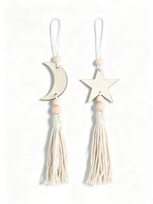 1/2 đồ trang trí treo bằng gỗ hình mặt trăng và ngôi sao cho bữa tiệc Ramadan, đồ trang trí nhà cửa Eid Mubarak, tua rua hạt macrame cho lễ kỷ niệm Eid Al-Fitr Eid Al-Adha - Nhiều màu - Xem 2