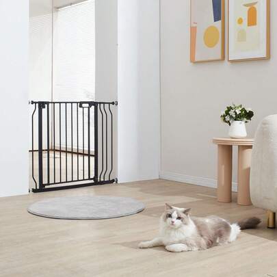 Baby Gate, 29.5"-37" Extra Wide, 30" High, Dog Gate For Stairs Doorways And House, Easy Step Walk Thru Auto Close Child Gate Pet Security Gate With Pressure Mount Kit And Wall Mount Kit, Black
