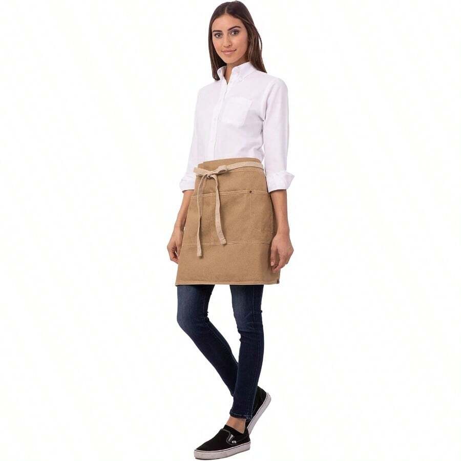 Unisex Austin Half Bistro Apron For Kitchen And Restaurant Use Durable Adjustable Waistband Multiple Pockets Lightweight Fabric Ideal For Chefs Home Cooks And Food Service Staff In Professional And Casual Settings - như hình ảnh - Xem 1