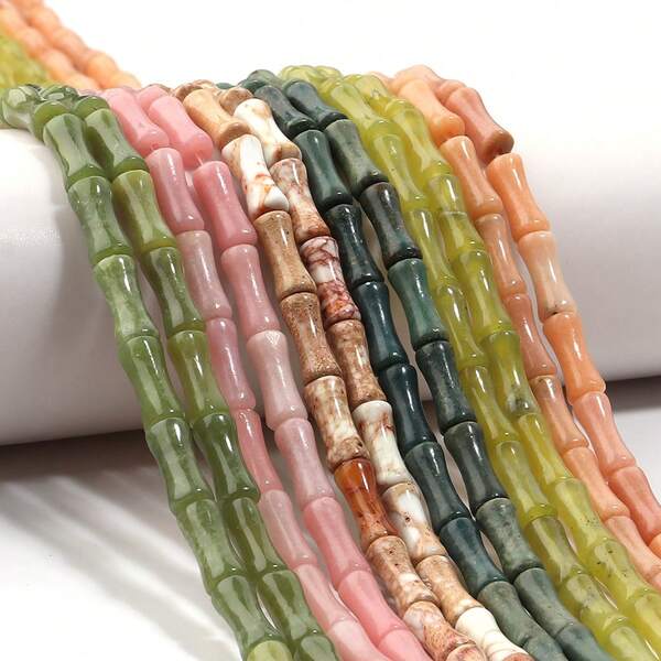30 piezas de cuentas de jade verde natural con nudo de bambú para hacer joyas, cuentas sueltas para hacer pulseras, collares y aretes DIY