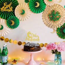 1个开斋节蛋糕装饰插牌，闪亮月亮星星斋月节蛋糕签，朝觐节蛋糕装饰，开斋节伊斯兰穆斯林主题派对装饰用品，金色 - 彩色 - 查看 6