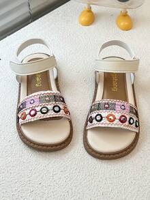 女童凉鞋，刺绣编织女童平底凉鞋，舒适轻便，适合户外旅行，夏季畅销款，街头必备单品 - 彩色 - 查看 6