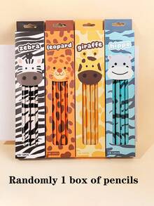 12pcs Cartoon Animal Boxed Pencils, With Cute Zebra & Giraffe Patterns, Clear Writing, Built-In Erasers, Suitable For Students Drawing, Sketching, Exams, High-Quality Children's Reward Gift - Multicolor - View 7