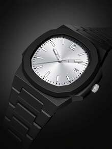 TOMI 礼盒套装，优雅简约商务男士腕表，哑光油塑表带条纹表盘石英表，时尚男士腕表套装，适合日常生活、节日送礼、父亲节、圣诞节等场合。 - 黑色 - 查看 3