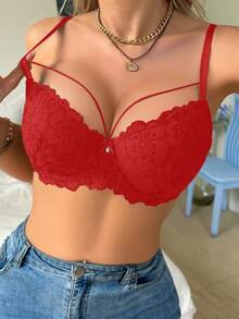 Red Sexy Lace Bra, Comfortable Supportive Breathable Thin Cup Bra For Daily Wear - Red - View 4