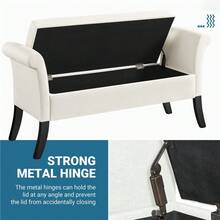 Butterslay 1pc Modern Tufted Storage Bench With Rubebr Wood Legs, Fabric Shoes Stool With Rolled Arms, For Entryway, Shop, Bar - Trắng tươi - Xem 4