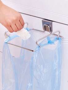 1PC [Rectangular Metal Garbage Holder] Stainless Steel Kitchen Trash Can, Rectangular Metal Garbage Bag Holder, Cabinet Door Waste Storage Rack, With No Electricity Needed For Kitchen Use,Stainless Steel Suspended Garbage Bag Holder And Storage Rack, Heavy Duty Rustproof Waste Storage System, With Anti-Slip Hooks, - Multicolor - View 4