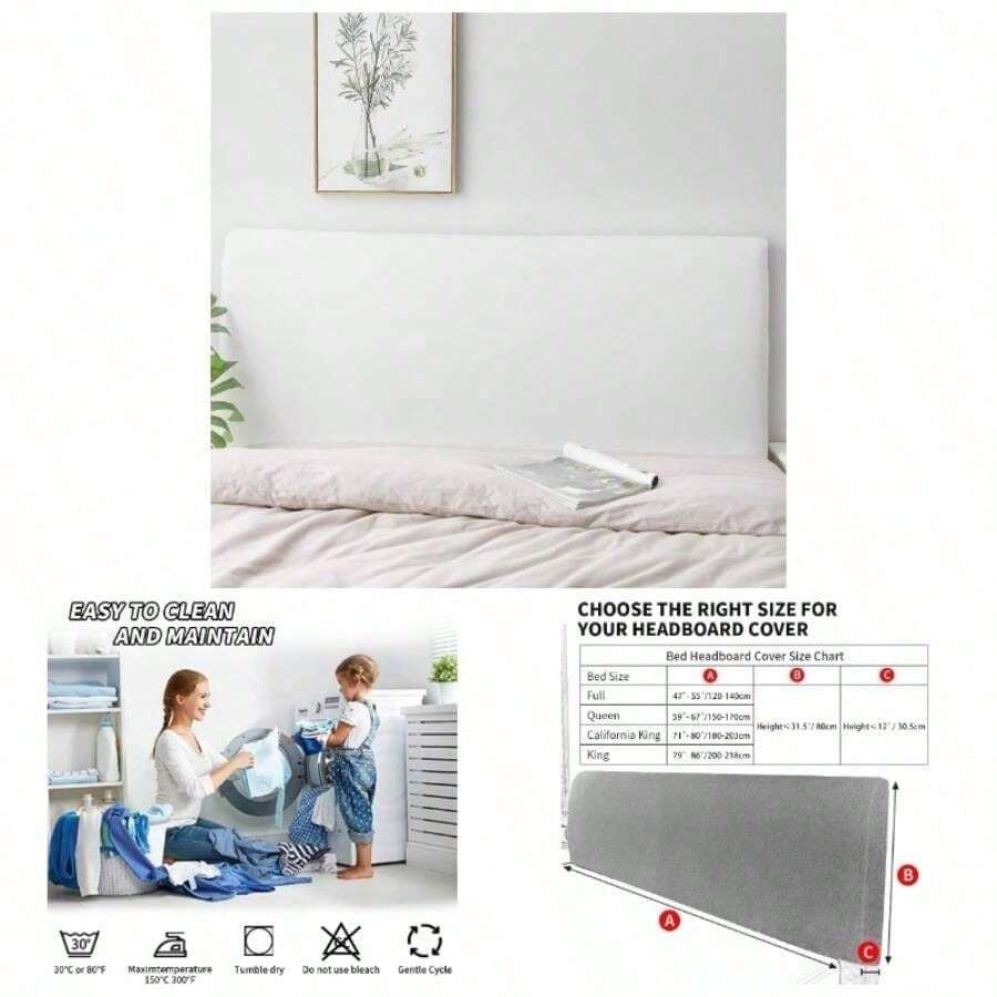 - Funda para cabecero de cama tamao, funda elstica para cabecero de cama, funda protectora de terciopelo a prueba de polvo para cabecero tapizado blanco, para cabecero 59 - 67 - Cabecero Queen (59"-67") + Blanco - Ver 1