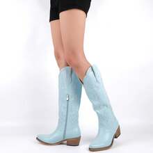 Sexytag Butterfly Cowboy Boots For Women Embroidered Floral Cute Cowgirl Western Knee High BootsChristmas - 紫色 - 查看 6