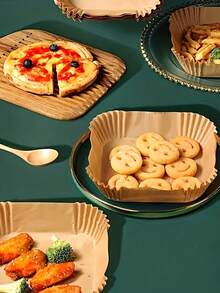 100pcs Air Fryer Parchment Paper Liners, Non-Stick Baking Paper, Heat Resistant & Waterproof, Suitable For Air Fryer, Kitchen, Cooking, Grilling, Outdoor Activities, Oven, Compatible With Most Air Fryers And Microwaves, Ideal For New Year Or Valentine's Day Gifts