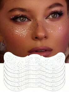 6 Sheets Glitter Freckles Silver Sparkle Freckles For Women Glitter Freckles Face Tattoo Waterproof Suitable For Dance Music Party Makeup - Bạc - Xem 3