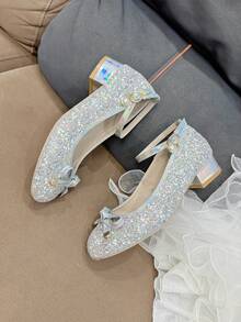 1 Pair Round Toe High Heel Shoes, Suitable For Parties, School, Everyday Wear, All Occasions - Silver - View 11