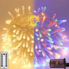 240 LED 88 pies Luces de cadena conectables para interiores y exteriores, luces blancas cálidas con efecto de parpadeo, con temporizador, para dormitorio, aula, boda, árbol, patio y decoración - Blanco cálido ⇋ Multicolor + 240 LED - Ver 1