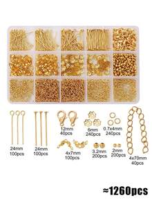 1260PCS Jewelry Findings Kit With 15-Grid Box - Metal Charms, Chains & Tools For DIY Bracelet Making, Craft Supplies For Adults - Multicolor - View 9