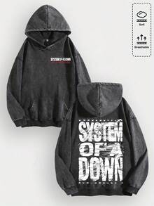 EWH Men's Hoodie Y2k "System Of A Down - Distressed Logo" Band Graphic Cotton Hoodie, Retro Casual Fashionable Daily Soft & Breathable Hoodies For Streetwear & Rock Music Enthusiasts Gifts Christmas Men Gifts Winter Clothes 010-AB - 黑色 - 查看 1