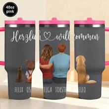 1pc 12oz/20oz/40oz Heartwarming Family Tumbler With Lid And Straw, Winter Insulated Travel Mug, Gift For Women Men, Ideal For Christmas, Memorial, Christmas, Birthday Gift, Iced/Hot Coffee Cup For Office - 40盎司粉紅色 - 查看 1