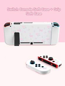 Cute Pink Floral Pattern Compatible Accessories Set For Switch2 (2025)/Switch NS/Switch OLED, Including Game Console Protective Case/Controller Cover/Storage Bag, TPU Soft Shell, Stylish & Practical, Portable Stand, Shockproof, Scratch-Resistant, Anti-Fouling, Fashionable & Romantic Gift - Multicolor - View 4