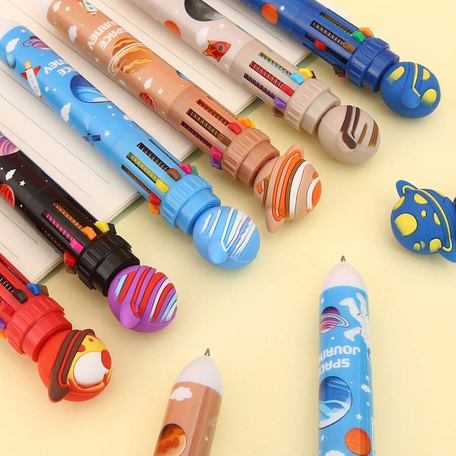 1pc 10-Color Space Planet Ballpoint Pen, 10 Colors In 1, Smooth Writing, Clear Handwriting, Office & School Supplies, Suitable For Writing, Drawing And Marking, Random Color - Multicolor - View 1