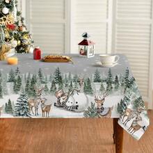 - Mantel de Navidad rectangular, 60x 84 pulgadas, ciervos, mueco de nieve, rboles, gris, lavable, para, picnic, cena, decoracin - 152,4 x 213,4 cm (Rectangular) + Gris - Ver 2