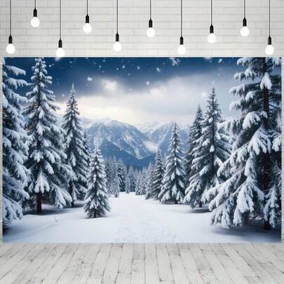 1pc Snow Forest Scene Photography Backdrop - Winter Wonderland Photography Background, Winter Party Decor, Indoor/Outdoor Multipurpose Decor, Polyester Material, Home Atmosphere Decoration