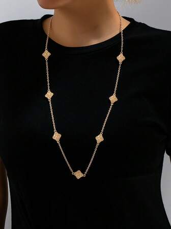 1pc Fashionable Minimalist Retro Metal Flower Decor Women Sweater Chain Long Necklace, Suitable For Daily Commute, Family Gathering, Gift For Mom, Formal Events, Elegant Accessory, Date Night, Party