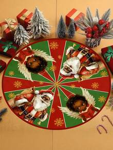 1件装非裔美国人圣诞老人圣诞树裙，涤纶材质，饰有红绿雪花图案，适合节日家居装饰，也适合冬季庆祝活动、圣诞节装饰、圣诞礼物和家居装饰。 - 彩色 - 查看 5