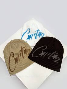 1pc Autumn/Winter American Hip Hop Graffiti Cruise Five-Pointed Star Letter Knit Beanie Hat, Warm Street Style Casual Ski Cap Men Winter Head - Multicolor - View 4