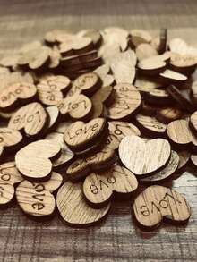200个/100个木制爱心雕刻装饰配件 浪漫婚礼宴会桌面摆件工艺品 DIY模型屋配件 - 彩色 - 查看 2