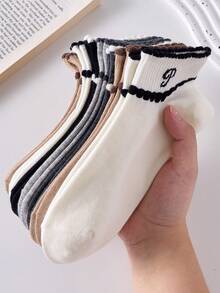 5 pares de calcetines de tobillo para mujer, simples y cómodos, colores aleatorios - Multicolor - Ver 6