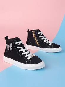 1 Pair High-Top Sports Boots With Shoelaces, Zipper And Comfortable Lining - Black - View 4