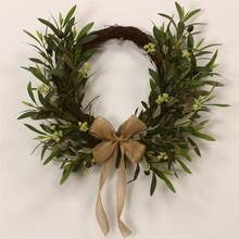 Easter Wreath Rustic Olive Leaf Fruit Wreath With Burlap Bow For Front Door Decoration - 綠色 - 查看 1