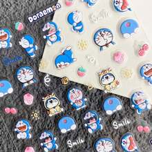 Doraemon 1 miếng dán móng tay hình hoạt hình dễ thương màu xanh dương, dùng để trang trí móng tay, quà tặng Giáng sinh, đồ trang trí Giáng sinh. - Nhiều màu - Xem 1