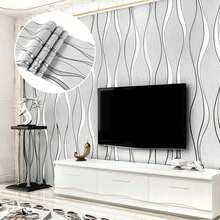 1卷现代3D波浪条纹自粘墙纸 - 可移除纹理墙纸，可撕贴，适用于客厅、卧室、餐厅、酒店、商店 - 灰色中性设计，高品质耐用材料，卧室墙纸 | 现代风格 | 纹理墙纸，墙面墙纸 - 灰色 - 查看 6