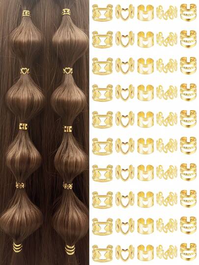 50PCS Vintage Boho Style Alloy Hair Rings Set - Hollow Out Round Hair Accessories For Women And Girls, Elegant Solid Color Hair Jewelry For Braids And DIY Hair Design(Valentine'Day)