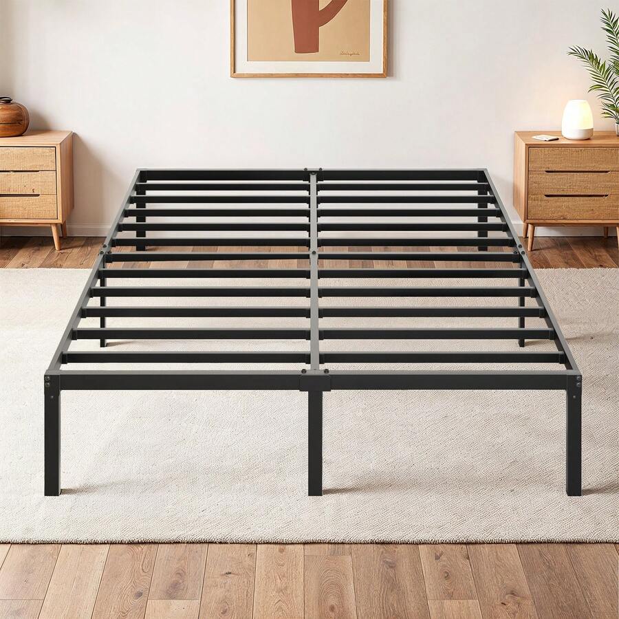SHA CERLIN Twin/Full/Queen/King Size Bed Frame, Black, 14 In Metal Platform Bed With Heavy Duty Steel Slat Support, Under-Bed Storage Space, No Box Spring Needed, Easy Assembly, Stable Structure, 800 LB Weight Capacity - 黑色 - 查看 1