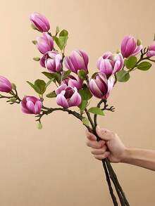 1束65厘米人造水仙木兰花，适用于花瓶、家居客厅、婚礼餐桌装饰、中心摆件，浪漫主题，仿真植物，秋季装饰，房间、书桌、花园装饰，房间装饰用品 - 彩色 - 查看 9