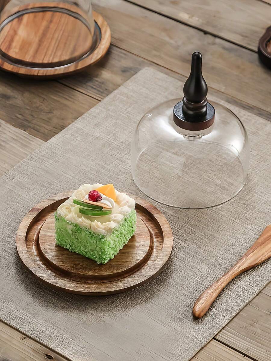 Wooden Cake Stand With Artisanal Finish, Single-Tier Dessert Tray, Rustic Texture Display Plate For Cheesecake & Pastries, Home Baking & Kitchen Style - Multicolor - View 1