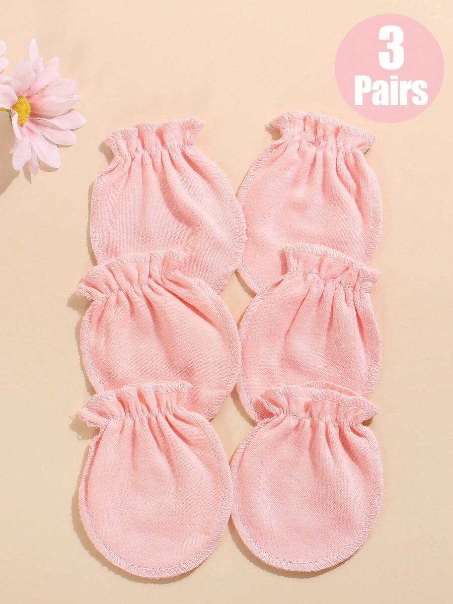 3 Pairs Newborn Anti-Scratch Mittens - Soft Scratch Mittens, Essential For Baby Daily Care - Pink - View 1
