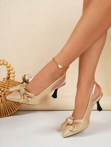 女士法式细高跟鞋，时尚后系带套脚女士高跟鞋，尖头高跟鞋，百搭夏季新品 - 金色 - 查看 5