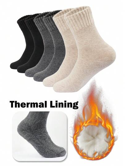 3 Pairs Women's Thick Fleece Crew Socks, Warm And Durable Fuzzy Socks For Autumn/Winter, Soft And Comfortable Thermal Floor Socks, Sleeping Socks