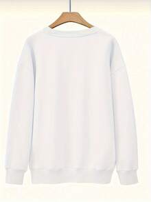 Floral Music Note Design Crewneck Sweatshirt Women Long Sleeve Casual Pullover Top Soft Comfortable Autumn Winter Wear Halloween Christmas Thanksgiving 280g Round Neck Sweatshirt - 白色 - 查看 2