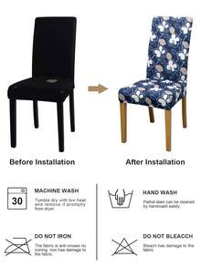 1/4/6pcs Removable Elastic Chair Covers, Polyester Full Wrap, Leaf Floral, Geometric Line Print Dining Chair Slipcovers, Home Decor Hotel Party Restaurant Chair Protector - Multicolor - View 6