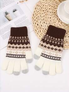 1pair These Men's Knitted Touchscreen Gloves With Retro Patterns Come In Multiple Color Combinations, Offering Both Warmth And Functionality, Making Them Ideal Fashion-Forward Winter Accessories - Multicolor - View 2