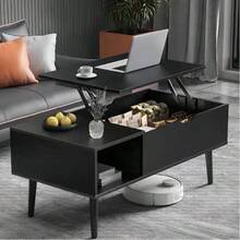 Mesa de centro estriada con compartimento oculto, mesas de centro elevadoras de madera, mesa central moderna para sala de estar, oficina en casa, color negro - Negro - Ver 5